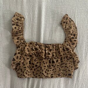 Revolve LPA Brown Leopard Ruffle Crop Top